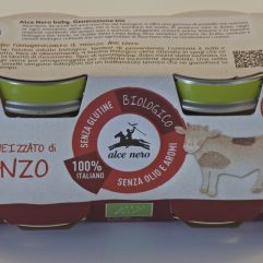 OMOGENEIZZATO DI  MANZO ALCE NERO , SENZA GLUTINE, SENZA OLIO E AROMI ,
 100 % ITALIANO